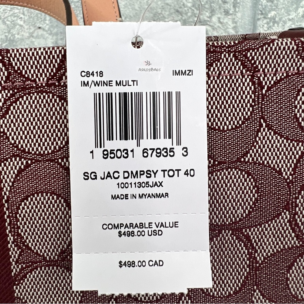 Coach Dempsey Tote 40 In Signature Jacquard With Stripe Coach Patch In Wine - Picture 13 of 14